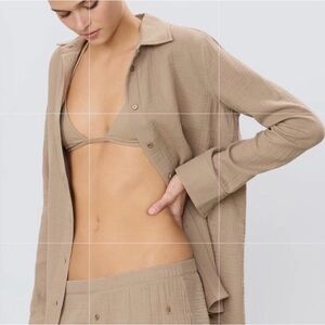 ÉTERNE Gauze Button-Up Top – Taupe – Size Small – New With Tags